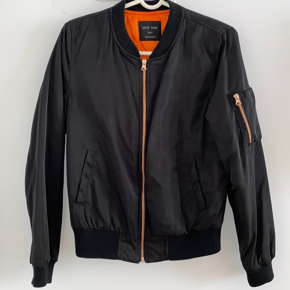 Love Tree Jackets & Coats Love Tree Black Bomber Jacket Size Small